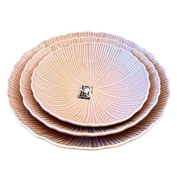 Destinos Portugal Pastel Pink Nesting Serving Bowl Set of 3 LARGE Fluted New - Picture 2 of 16